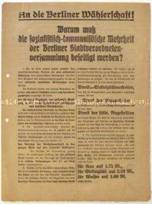 Aufruf der Deutschen Demokratischen Partei zur Stadtverordnetenwahl in Berlin 1921