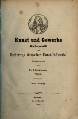 Kunst und Gewerbe : Zeitschrift zur Förderung deutscher Kunst-Industrie. 3. 1869