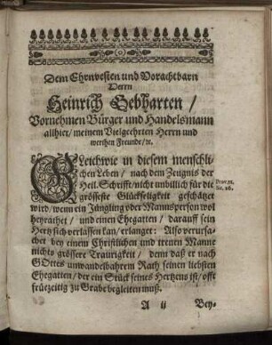 Dem Ehrenvesten und Vorachtbarn Herrn Heinrich Gebharten [...]