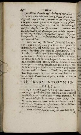 In Fragmentorum Incerta; In Epistolam Corneliae.