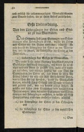 82-100, Erste Unterordnung. Von den Uebergängen der Erden und Steine zu den Mineralien.