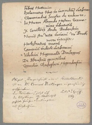 Konrad Peutinger (1465 - 1547) Autographen: Briefe von Konrad Peutinger an verschiedene Adressaten - BSB Autogr.Cim. Peutinger, Konrad. 3, Konrad Peutinger (1465 - 1547) Autographen: Brief von Konrad Peutinger an N. N. - BSB Autogr.Cim. Peutinger, Konrad.3