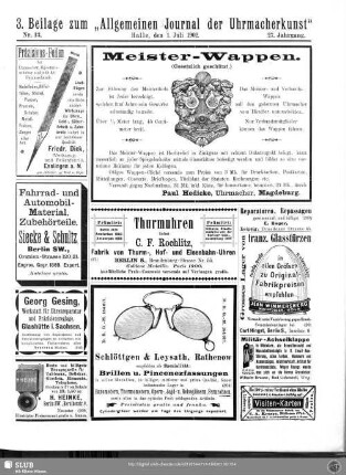 3. Beilage zum "Allgemeinen Journal der Uhrmacherkunst"
