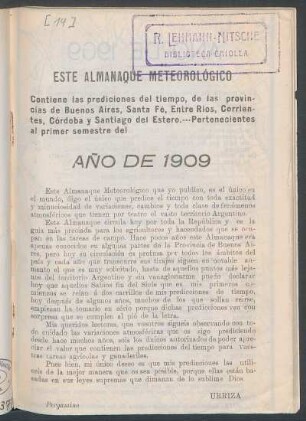 [Almanaque de los meses Enero a Junio del año 1909]