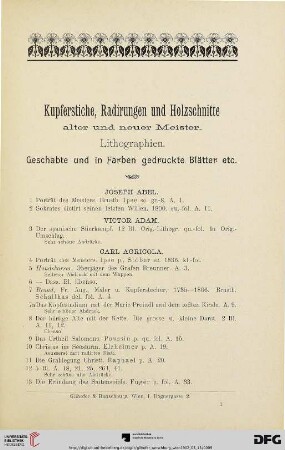 Kupferstiche, Radirungen und Holzschnitte alter und neuer Meister (Nr. 1 - 1630)