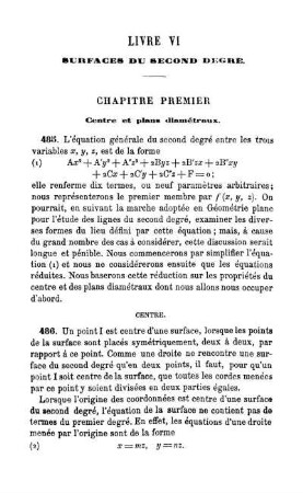 Géométrie dans L'Espace. Livre VI. Surfaces du Second Degré.