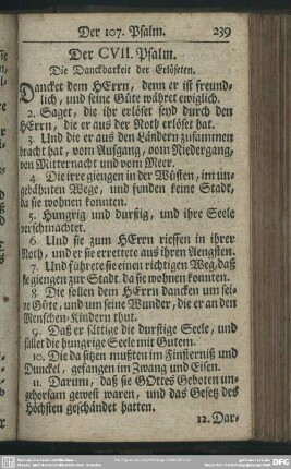Der CVII. Psalm : Die Danckbarkeit der Erlöseten
