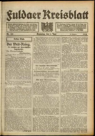 Erste Ausgabe vom Samstag, den 01. Juni 1918.