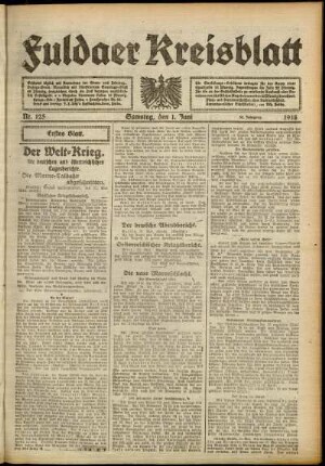 Erste Ausgabe vom Samstag, den 01. Juni 1918.