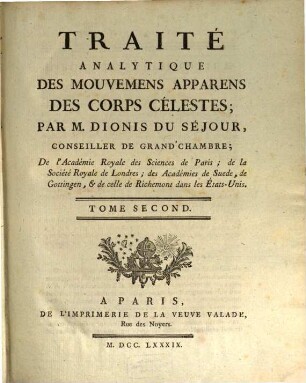 Traité Analytique Des Mouvemens Apparens Des Corps Célestes, 2