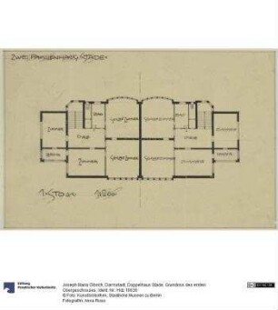 Darmstadt, Doppelhaus Stade, Grundriss des ersten Obergeschosses
