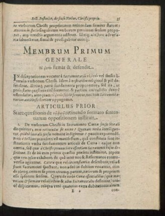 Membrum Primum Generale [...] firmat & defendit.