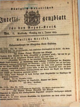 Königlich Bayerisches Intelligenzblatt für den Rezat-Kreis. 1829