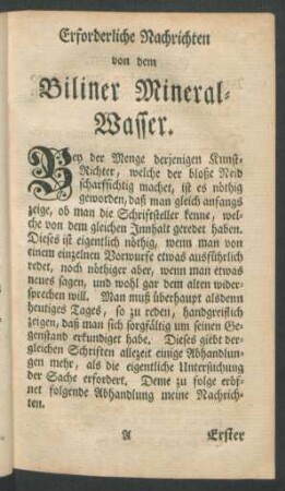 Erforderliche Nachrichten von dem Biliner Mineral-Wasser.