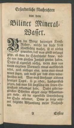 Erforderliche Nachrichten von dem Biliner Mineral-Wasser.