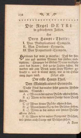 Die Regel Detri in gebrochenen Zahlen