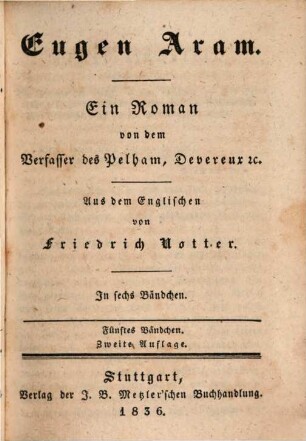 Eugen Aram : ein Roman ; in sechs Bändchen, 5