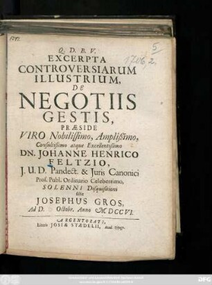 Excerpta Controversiarum Illustrium, De Negotiis Gestis