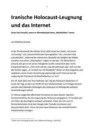 Iranische Holocaust-Leugnung und das Internet : Grass hat Unrecht, wenn er Ahmadinejad einen "Maulhelden" nennt