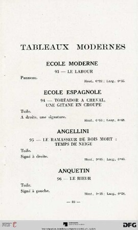 Tableaux modernes (Nr. 93-154)