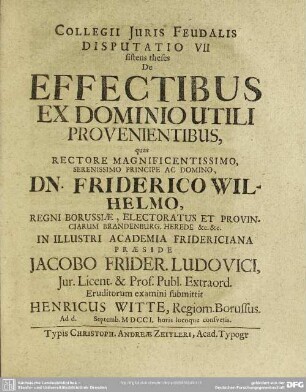 Collegii Iuris Feudalis Disputatio VII sistens theses De Effectibus Ex Domino Utili Provenientibus