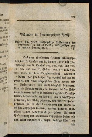 915-916, Gebunden im heruntergesezten Preiß.