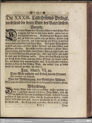 Die XXXIII. Catechismus-Predigt, vorstellend die dritte Bitte des Vater Unsers