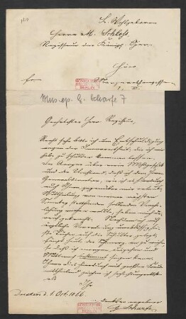 Brief an Max Schloß : 01.10.1866