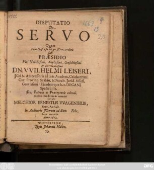 Disputatio De Servo