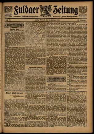 Erste Ausgabe vom Mittwoch, den 24. Februar 1904.