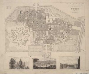Plan von Turin, 1:8 000, Kupferstich, 1833