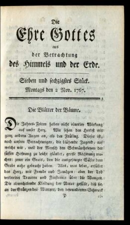 Sieben und sechzigstes Stück. Montags den 2 Nov. 1767