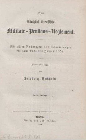 Das Königlich Preußische Militair-Pensions-Reglement