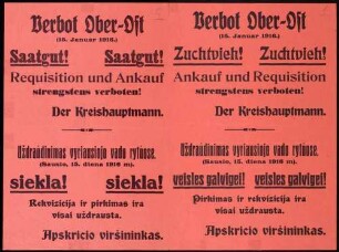 "Verbot Ober-Ost ... Saatgut! Requisition und Ankauf strengstens verboten!"