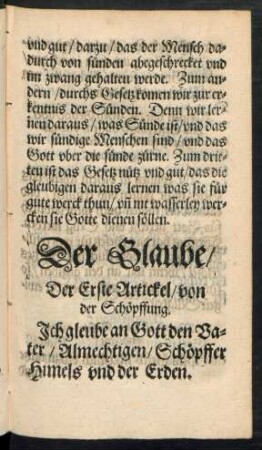 Der Erste Artickel/ von der Schöpffung.