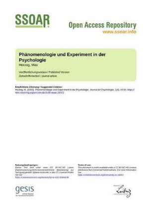 Phänomenologie und Experiment in der Psychologie