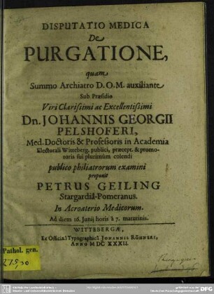 Disputatio Medica De Purgatione