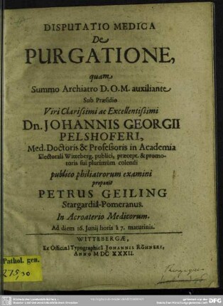 Disputatio Medica De Purgatione