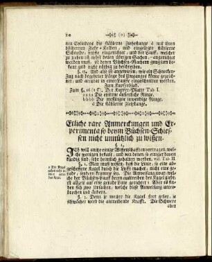 Etliche rare Anmerckungen und Experimenta so beym Büchsen - Schiessen nicht unnützlich zu wißen.