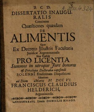 Quaestiones quaedam de alimentis