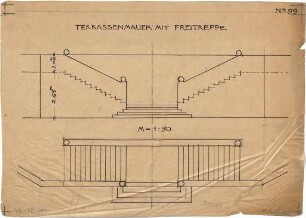 Pfann, Paul; Übungsblätter zur Perspektive - Terrassenmauer mit Freitreppe (Grundriss, Längsschnitt)