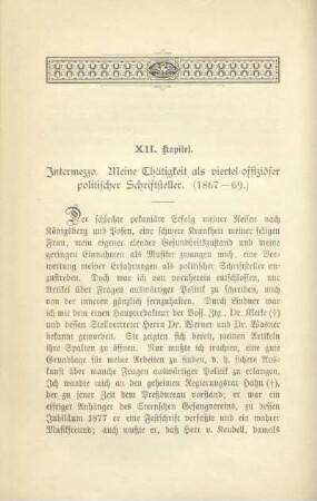 XII. Kapitel. Intermezzo. Meine Thätigkeit als viertel-offiziöser politischer Schriftsteller. (1867-69)