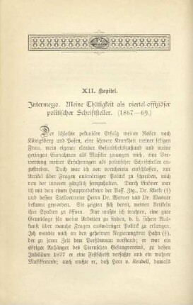 XII. Kapitel. Intermezzo. Meine Thätigkeit als viertel-offiziöser politischer Schriftsteller. (1867-69)
