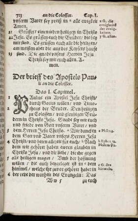 Der brieff des Apostels Pauli an die Colosser.