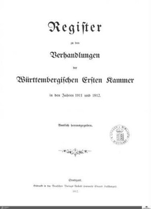 2,21: Landtag Württemberg - Kammer 1, Register 1911-1912
