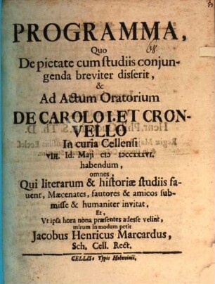 Programma quo de pietate cum studiis coniungenda breviter disserit