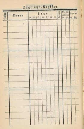 Tagelohn-Register, Aussaat-, Ernte-, Erdrutsch-Tabelle ...