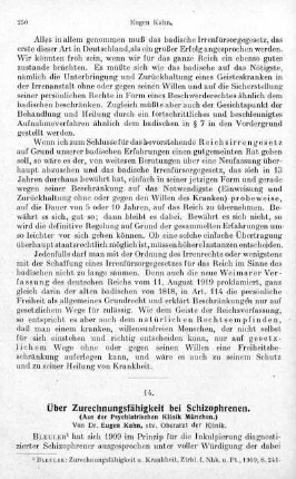 250-261, Über Zurechnungsfähigkeit bei Schizophrenen. (Aus der Psychiatrischen Klinik München.)