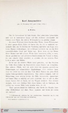 11: Karl Zangenmeister : (geb. 28. November 1837, gest. 8. Juni 1902)