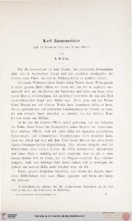 11: Karl Zangenmeister : (geb. 28. November 1837, gest. 8. Juni 1902)